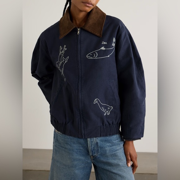 Sea NY New York Demi Jacket - Embroidered Blue Bomber M - Picture 11 of 11